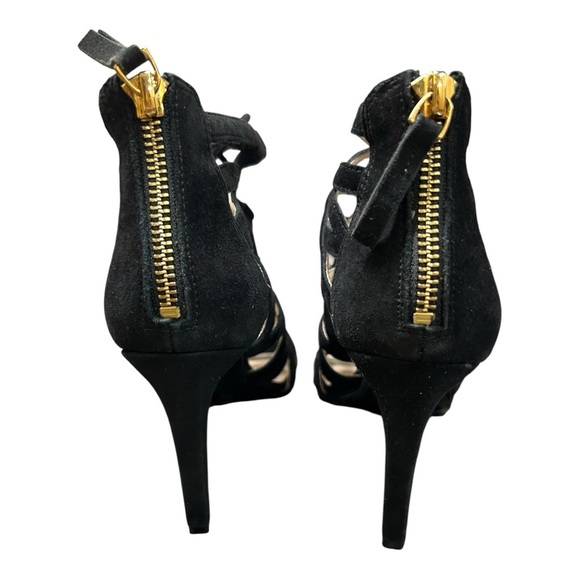 Nine West Authority Black Suede leather Peep Toe Cutout Heels Sz 6 (New)Strappy - Picture 8 of 12